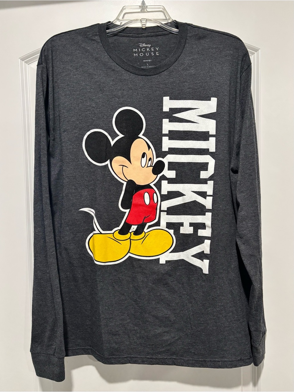 Disney Mickey Mouse Gray Long Sleeve Graphic T-Shirt Adult Size L (2020)